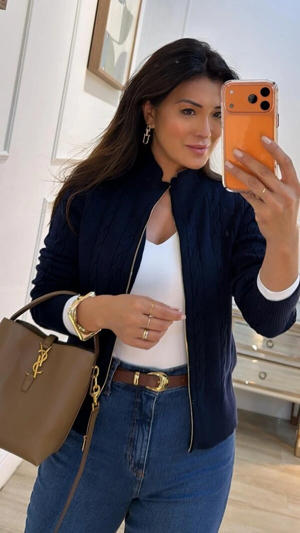 Blusa Tricot Gola Alta Trançados Pela Peça Nathaly Zíper Dourado