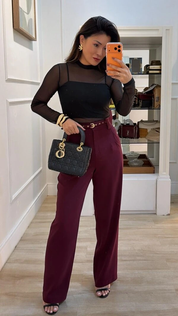 Blusa Tule Mangas Longas Faby Drapeado Lateral