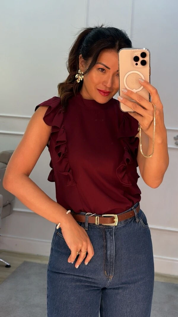 Blusa Regata Crepe Debora Detalhe De Babado