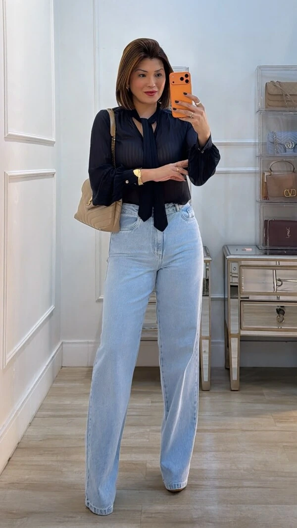 Blusa Chiffon Priscila Decote V Com Detalhe De Laço