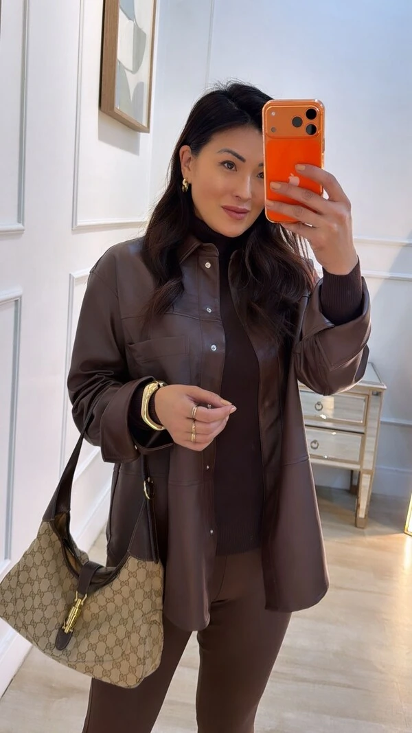 Maxi Camisa Couro Eco Luiza Bolso Único Frontal