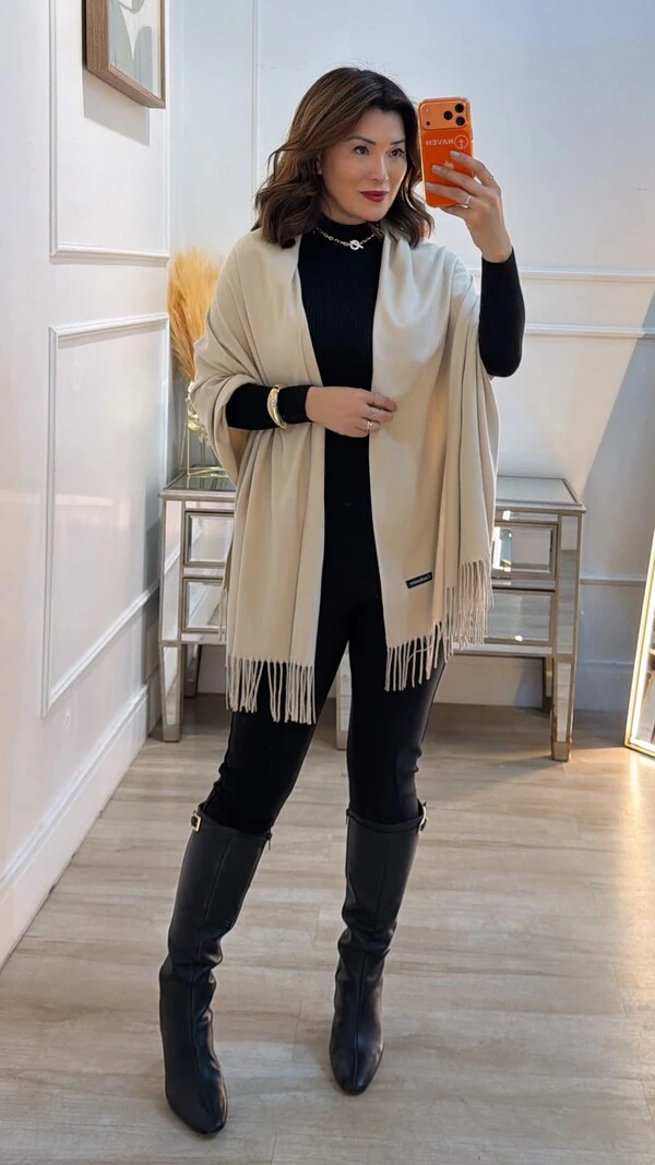 Pashmina Cashmere Com Franjas No Barrado