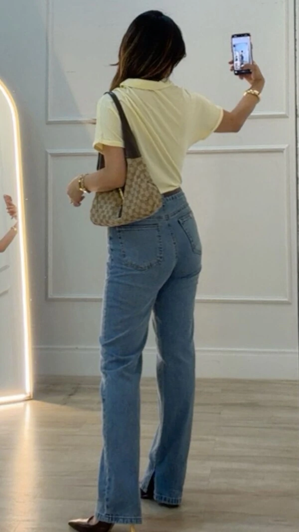 Camisa Polo Texturizada Gabriela Mangas Detalhe Dobrado