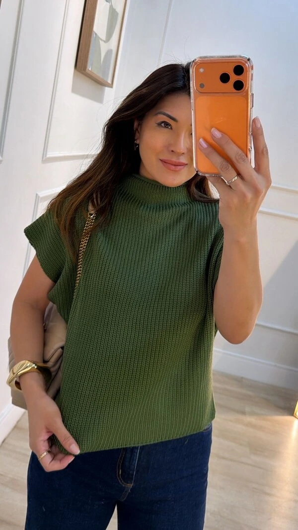 Blusa Tricot Ampla Giulia Gola Alta Enrolado