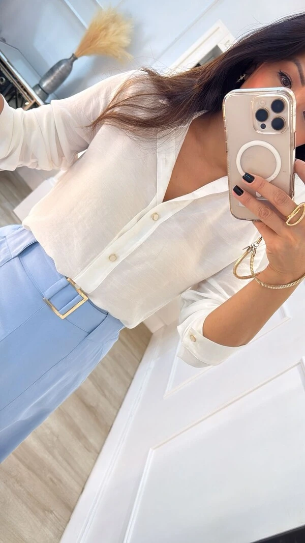 Camisa Viscose Kylie Com Botões Resinados Com Brilho