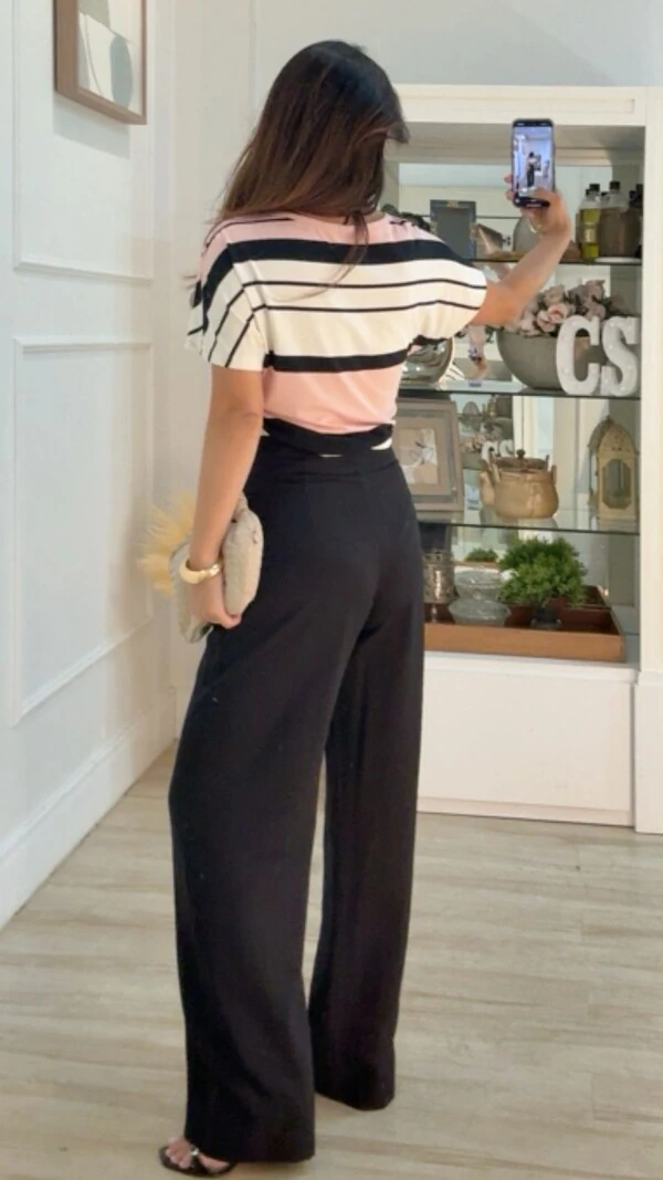 Blusa Ampla Malha Listrada Tricolor Eloise