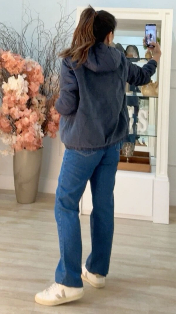 Jaqueta Nylon Com Teddy Safira Pespontos Em Losangos