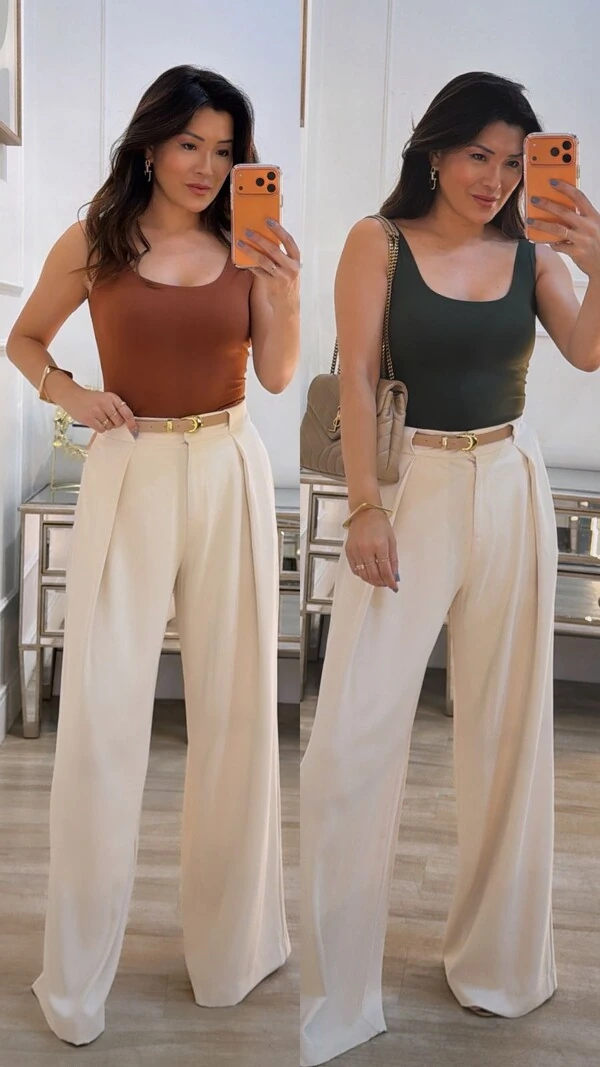 Kit 2 Peças Regata Malha Decote Em U Aline Alças Largas