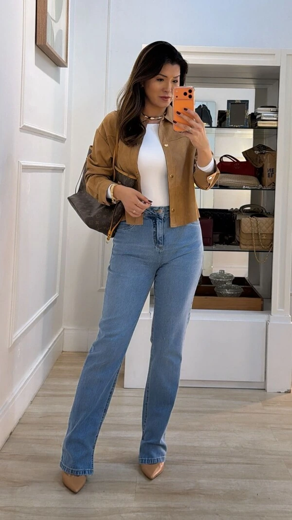 Jaqueta de Suede Luna Com Gola