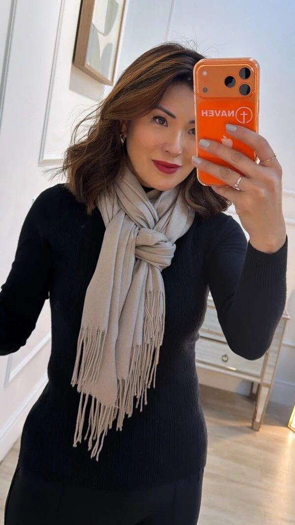 Pashmina Cashmere Com Franjas No Barrado