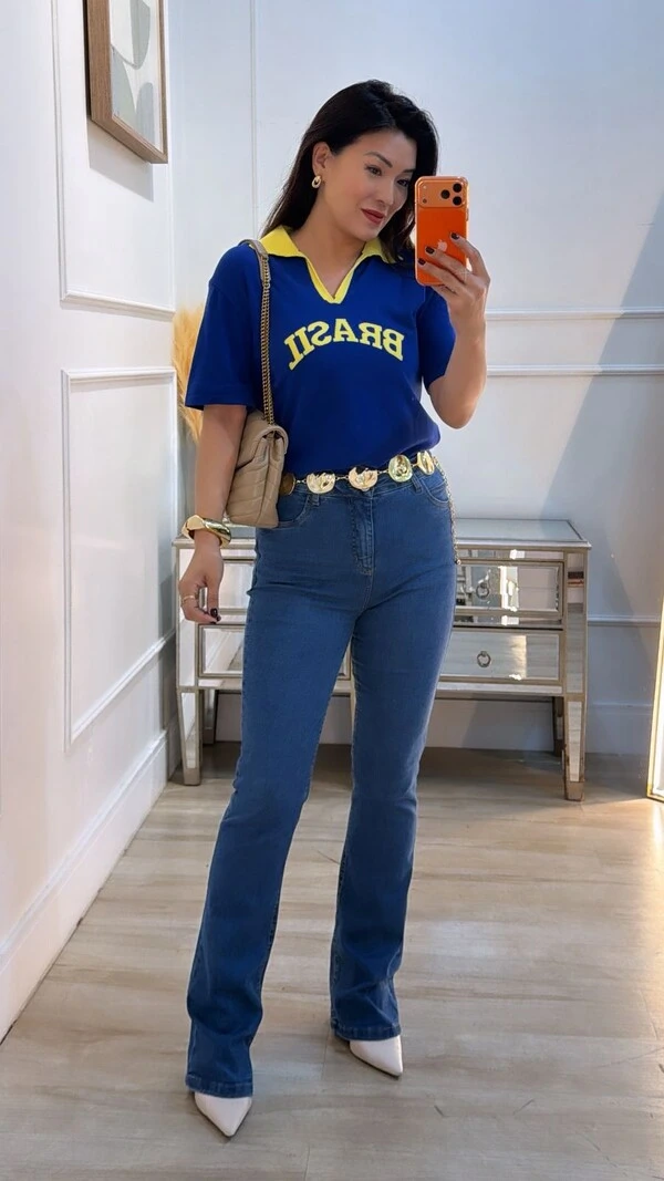 Blusa Tricot Brasil Gola Polo Cynthia Mangas Curtas