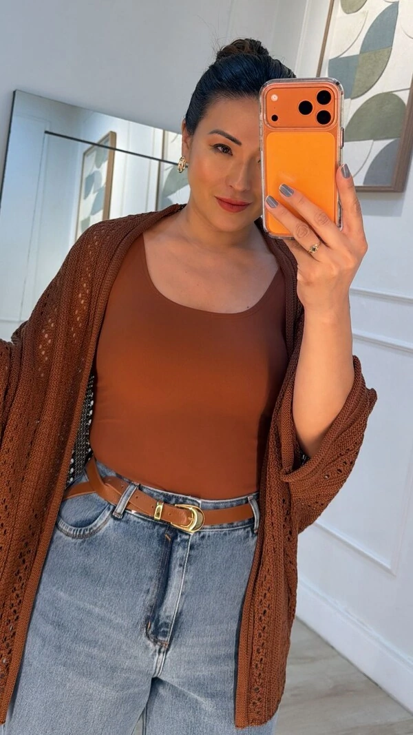 PRÉ-VENDA DATA ESTIMADA DE ENVIO DIA 12/05 Kimono Tricot Vazado Fabi Mangas 3/4