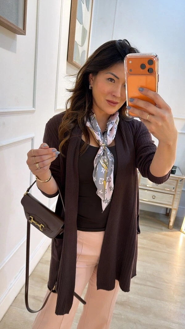 Maxi Cardigan Tricot Canelado Pandora Bolsos Frontais