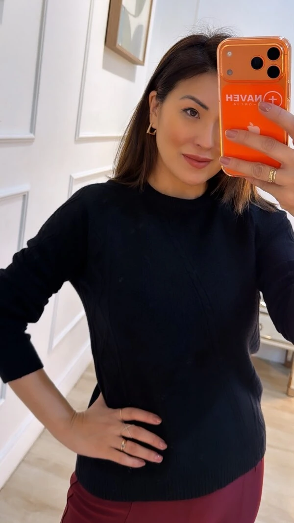 Blusa Tricot Texturas Em Losango Mirella Trançado Diagonal