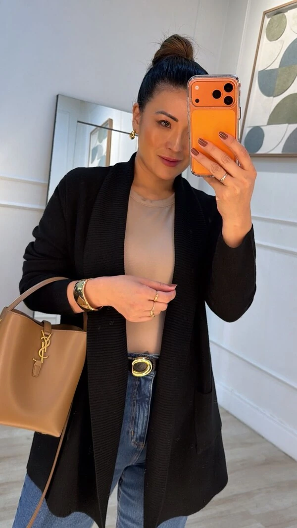 Cardigan Tricot Melina Detalhe Canelado E Bolsos Quadrados