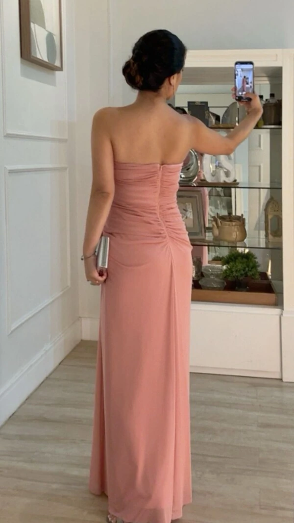 Vestido Longo Tulê Gabriella Tomara Que Caia Com Babados