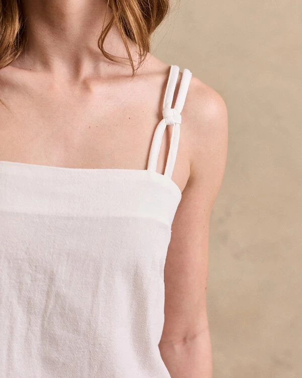 Blusa Regata Alças Duplas Corda Detalhado Caroline Fendas Laterais