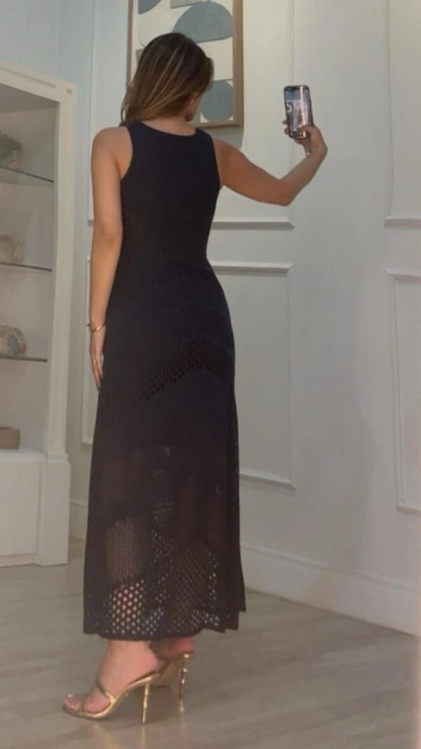 Vestido Longo Tricot Decote V Lorena Com Entremeios