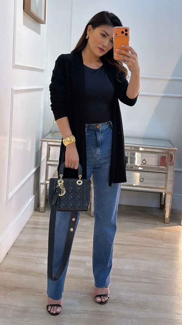 Cardigan Tricot Fabiola Nervuras Frontal Em Relevo