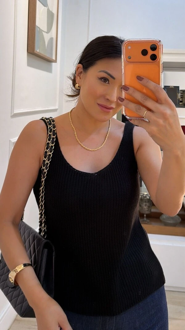 Blusa Regata Básica Tricot Lilian Alças Largas