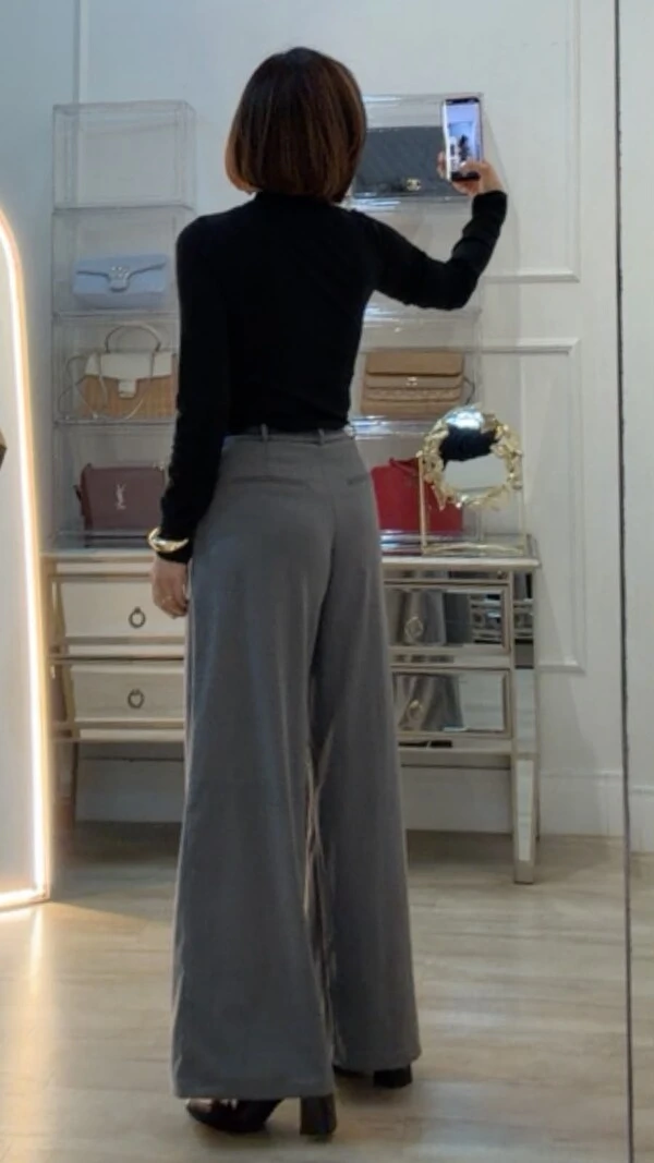 Calça Pantalona Alfaiataria Lindsay Cinto Fino Couro Eco