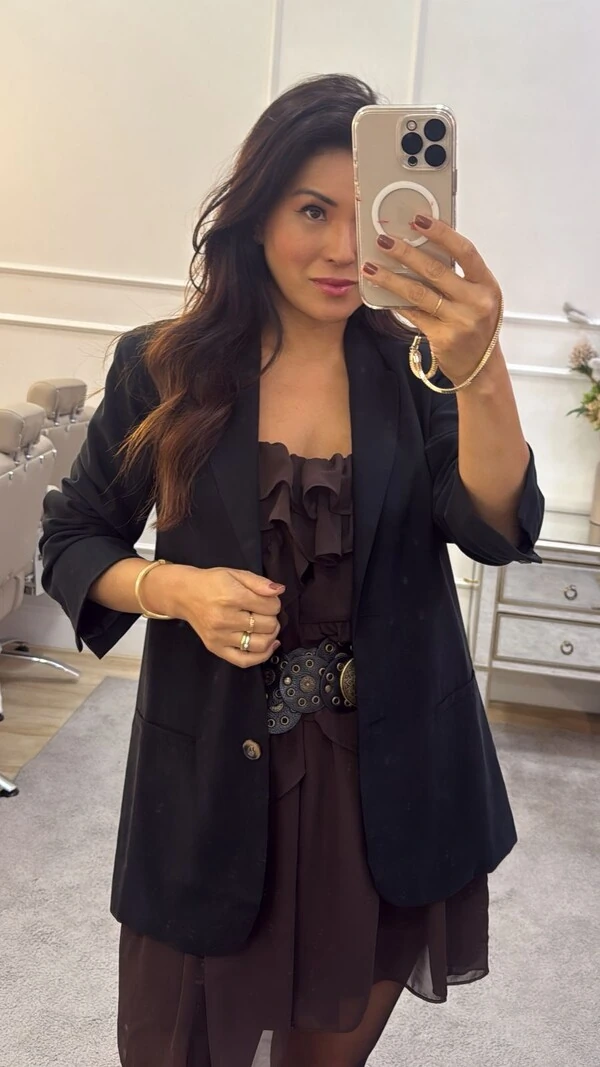 Blazer Decote V Bolsos Frontais Fake Dayane Cinto Faixa