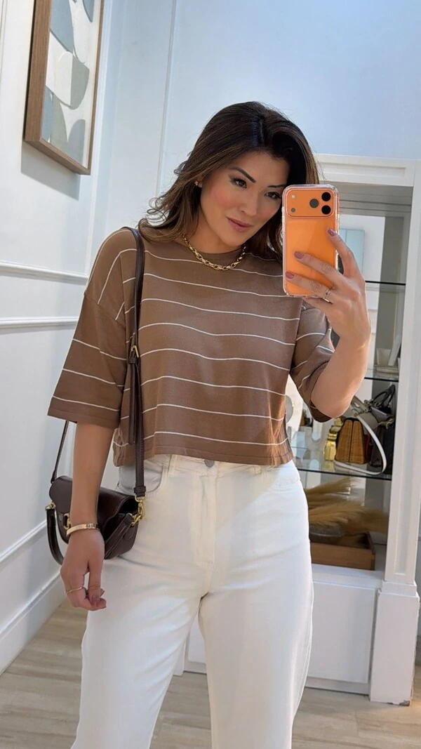 Blusa Tricot Ampla Listrada Stephanie Mangas 3/4