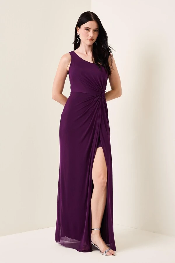 Vestido Longo Tulê Andressa Detalhe Drapeado Lateral Estruturado