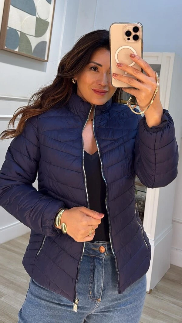 Jaqueta Nylon Gola Alta Patrícia Zíper Prata