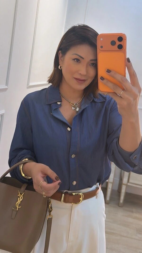 Camisa Jeans Denin Fabiola Botões Prata