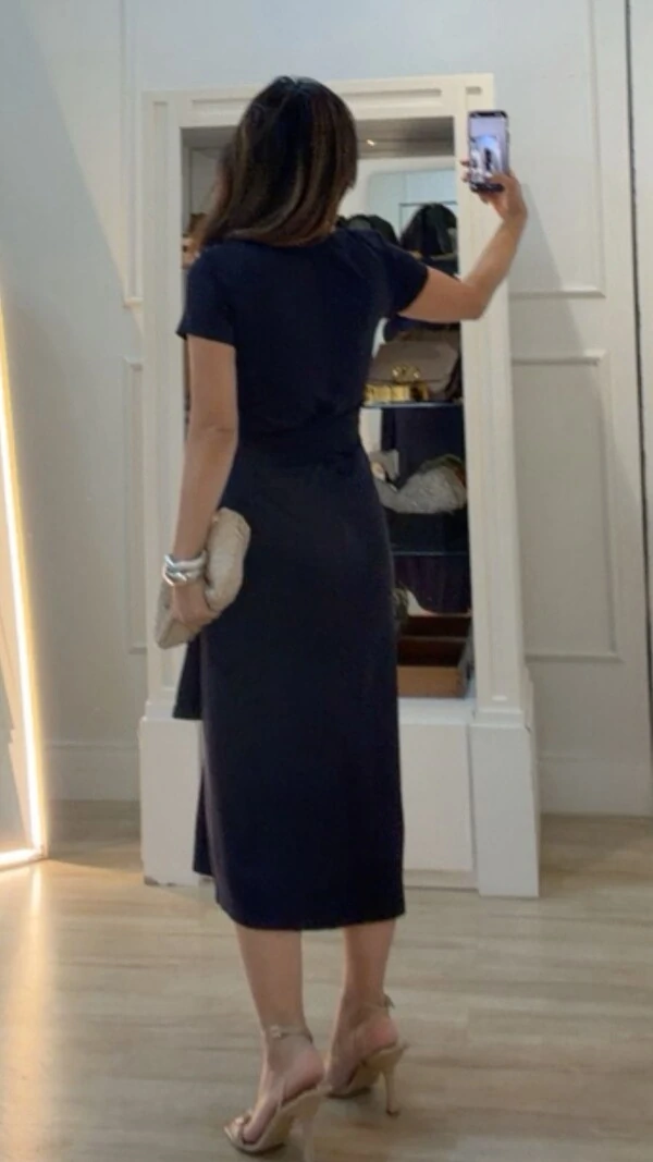 Vestido Midi Malha Aysha Cinto Faixa Fixo Com Amarração