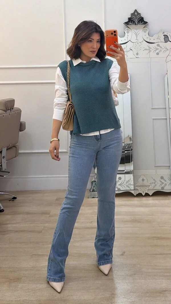 Blusa Regata Tricot Natasha Gola Careca