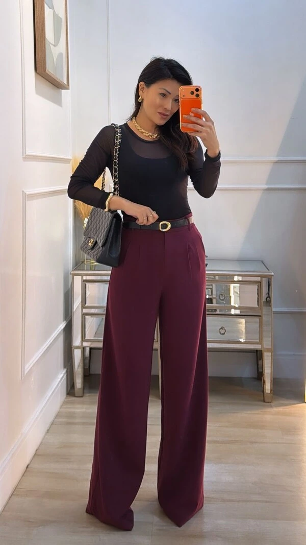 Blusa Tule Gola Canoa Valéria Mangas Longas
