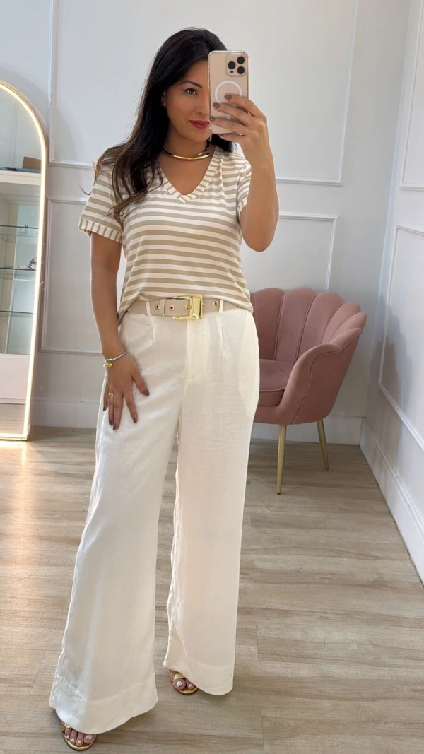 Blusa Malha Listrada Bianca Decote V