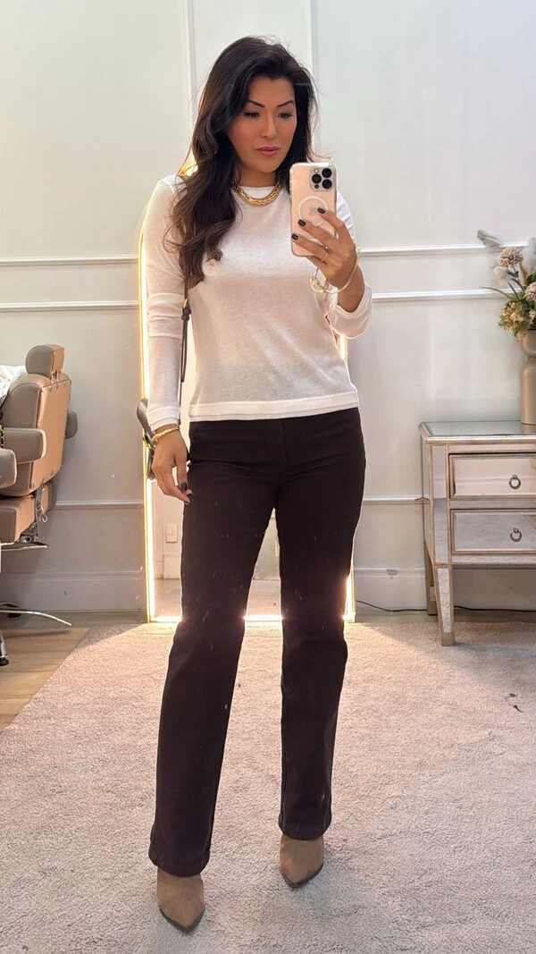 Blusa Mangas Longas Miriam Detalhe Vivo Bicolor