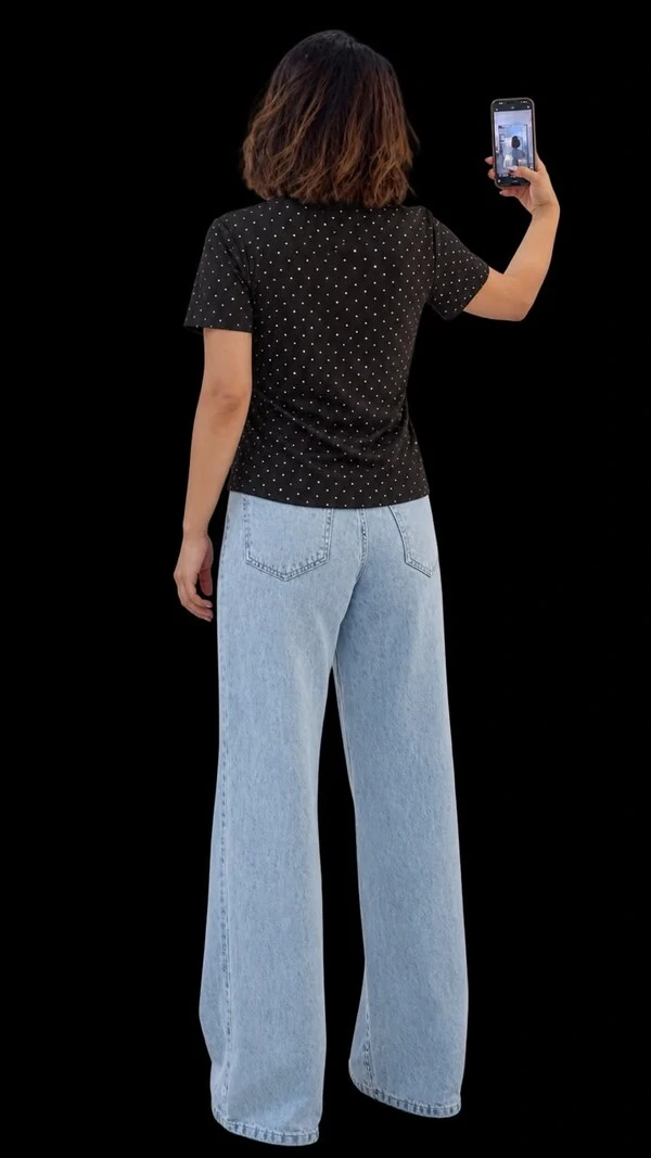 Camiseta De Malha Shine Com Strass Hotfix