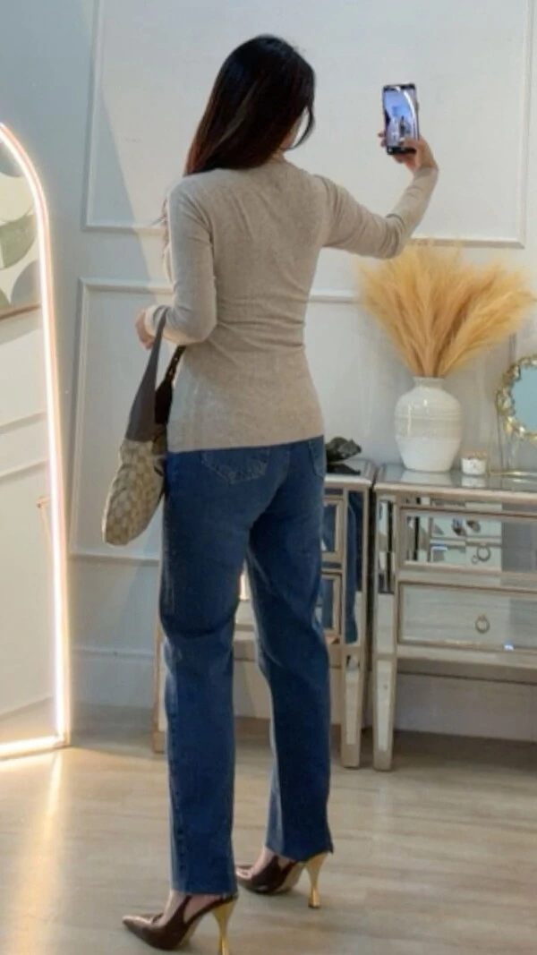 Blusa Tricot Mayara Punhos E Barrado Largos Canelados