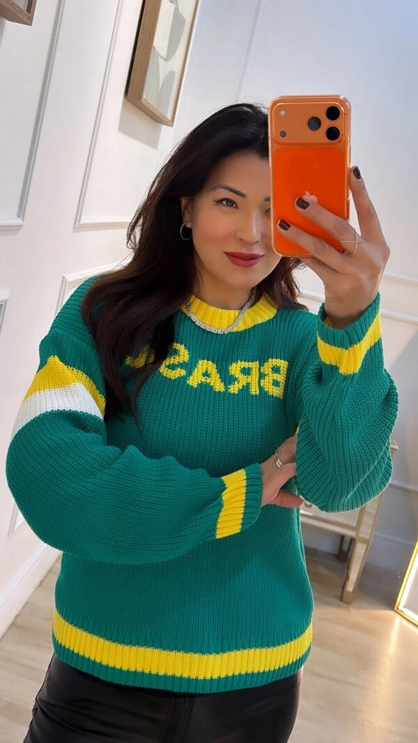 Blusa De Tricot Brasil Paloma Mangas Longas Com Faixa Bicolor