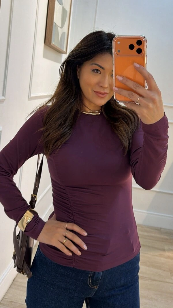 Blusa De Malha Drapeado Lateral Mila Mangas Longas