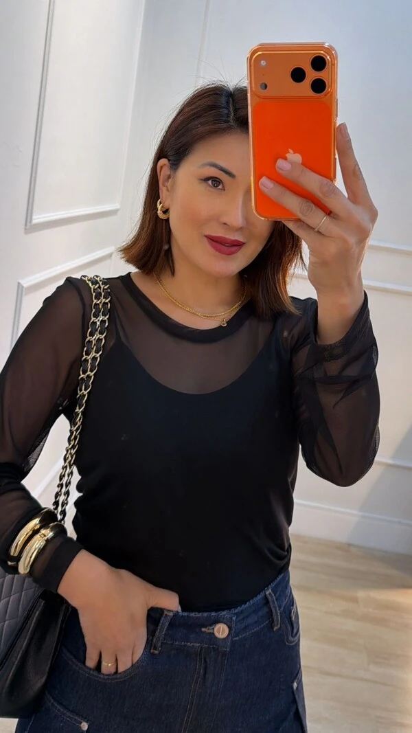 Blusa De Tule Maysa Mangas Longas