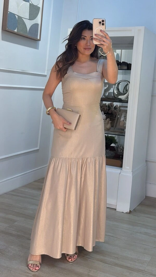 Vestido Longo Fio De Brilho Pietra Decote Coração