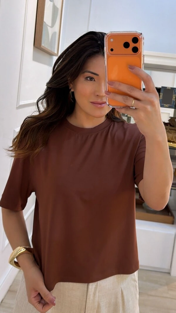 Blusa Malha Ampla Gola Careca Anny Mangas 3/4