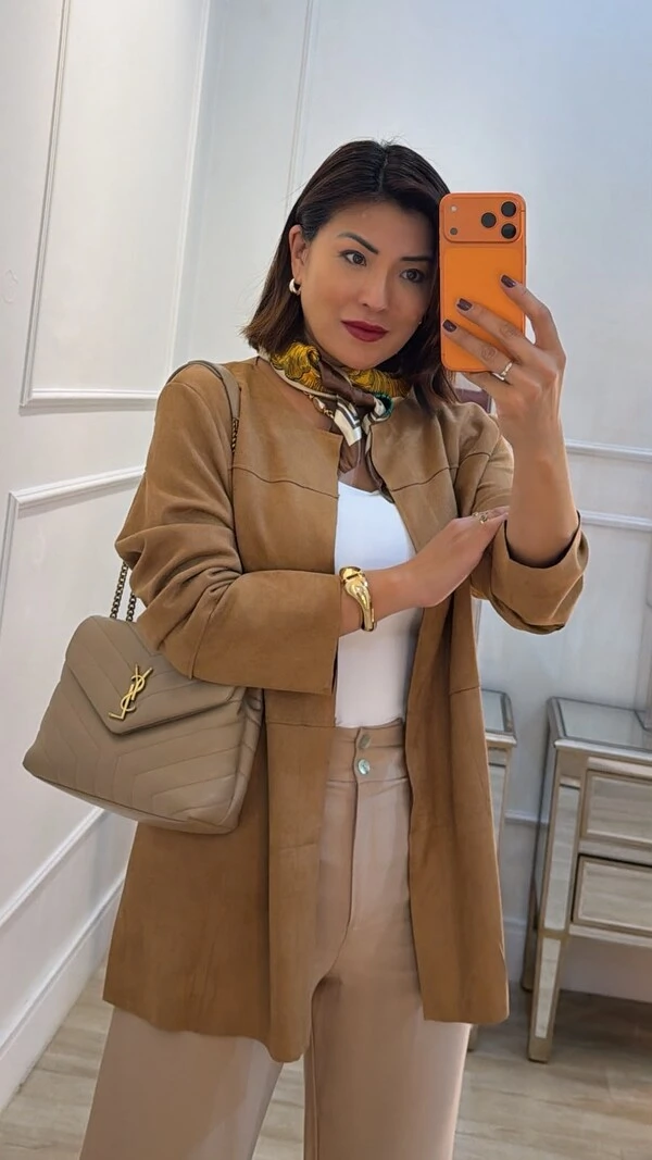 Maxi Cardigã Casaco Suede Suelen
