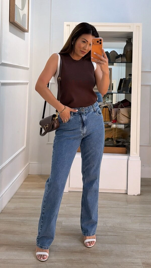 Blusa Regata Tricot Canelada Louise Faixa Lateral