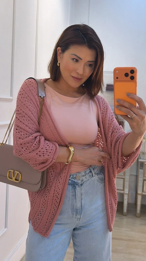 Kimono Tricot Vazado Fabi Mangas 3/4
