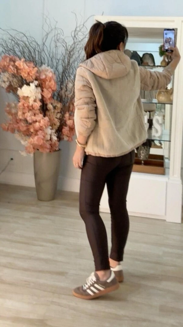 Jaqueta Nylon Com Teddy Safira Pespontos Em Losangos