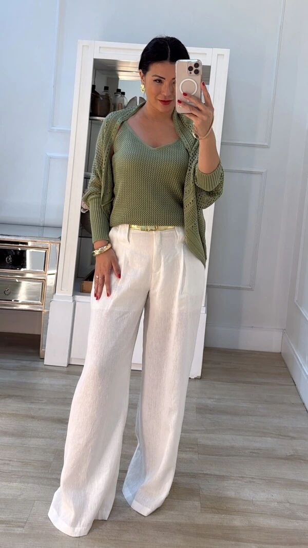 Twin Set Tricot Sheyla Com Entremeios Blusa Regata & Cardigan