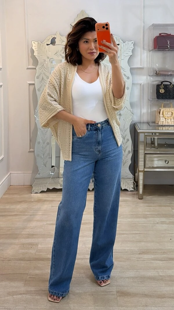 Kimono Tricot Vazado Fabi Mangas 3/4