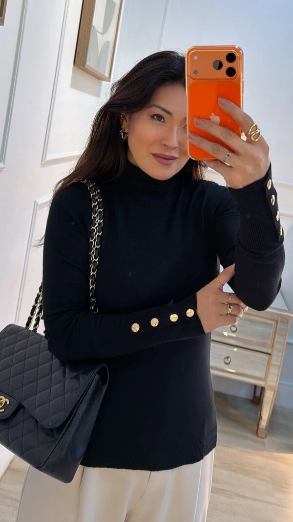 Blusa Tricot Cacharrel Amy Botões Dourados Nos Punhos