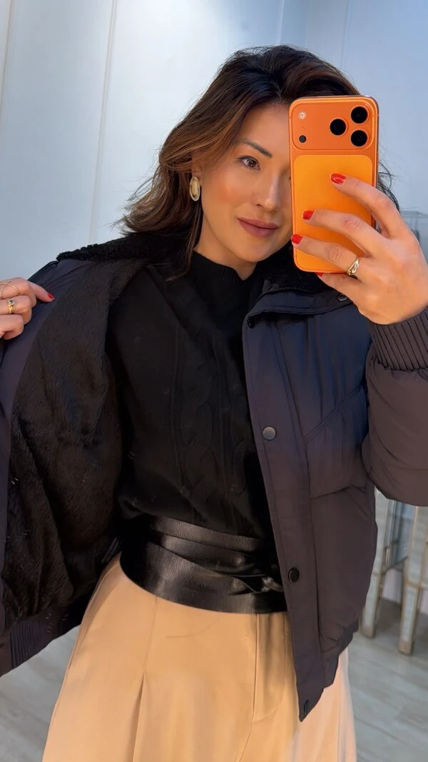 Casaco Bomber Nylon Megan Gola Alta Forro Ovelhinha